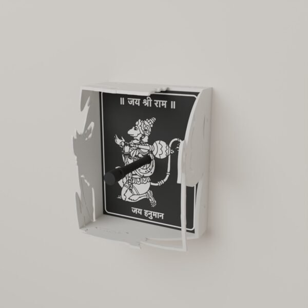Hanuman shadow lamp with Jai Shri Ram plaque, 3D printed in black and white PLA